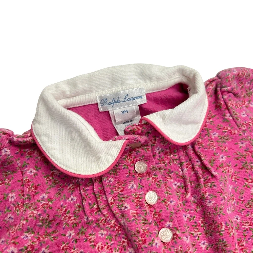 Ralph Lauren Floral Peter Pan Collar Footie Romper 3M Pink Cottagecore Preppy